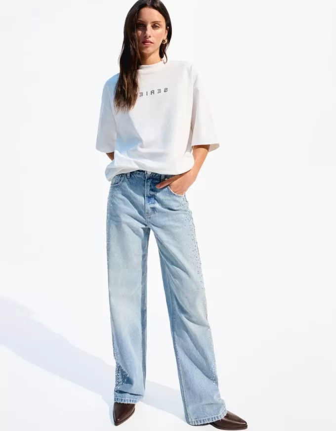 90-tals strassjeans med vida ben 90-tals strassjeans med vida ben
