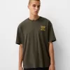 Avslappnad passform kortärmad broderad T-shirt Avslappnad passform kortärmad broderad T-shirt