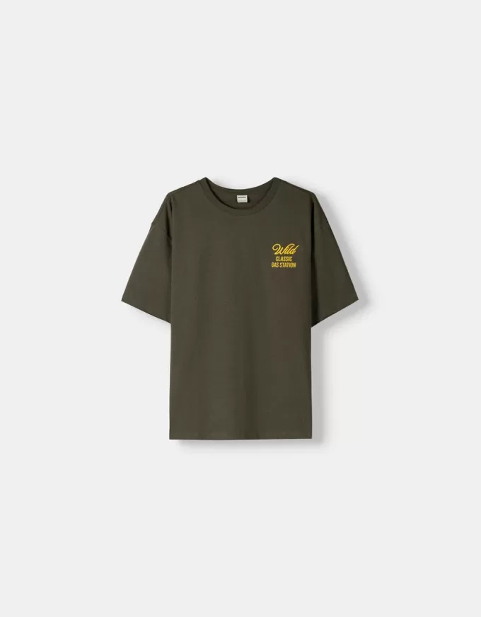 Avslappnad passform kortärmad broderad T-shirt Avslappnad passform kortärmad broderad T-shirt