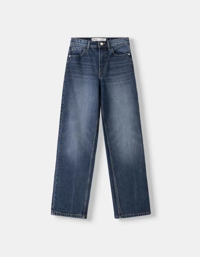 Avslappnade jeans med rak passform med hög midja Avslappnade jeans med rak passform med hög midja