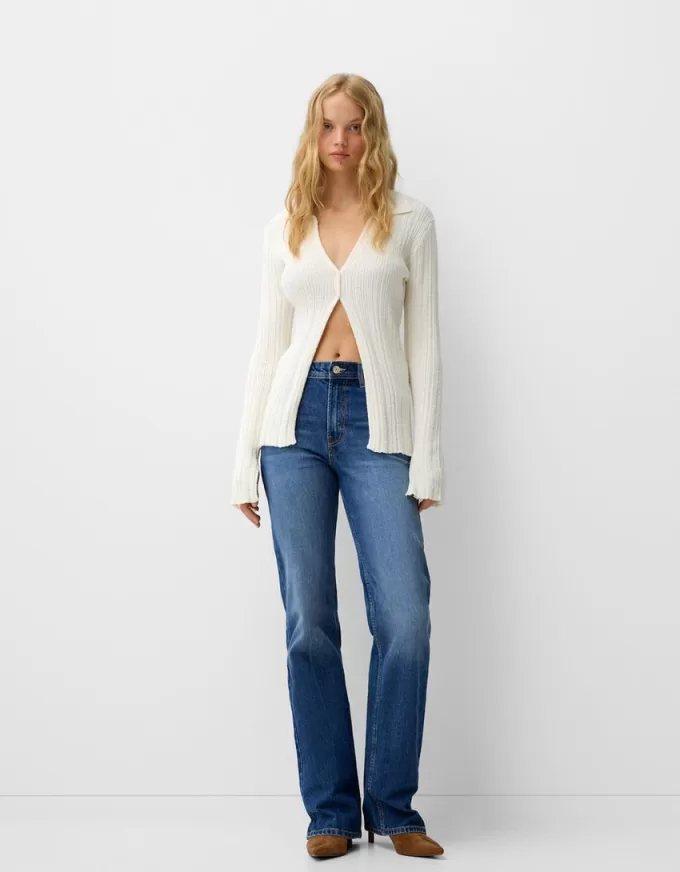 Avslappnade jeans med rak passform med hög midja Avslappnade jeans med rak passform med hög midja