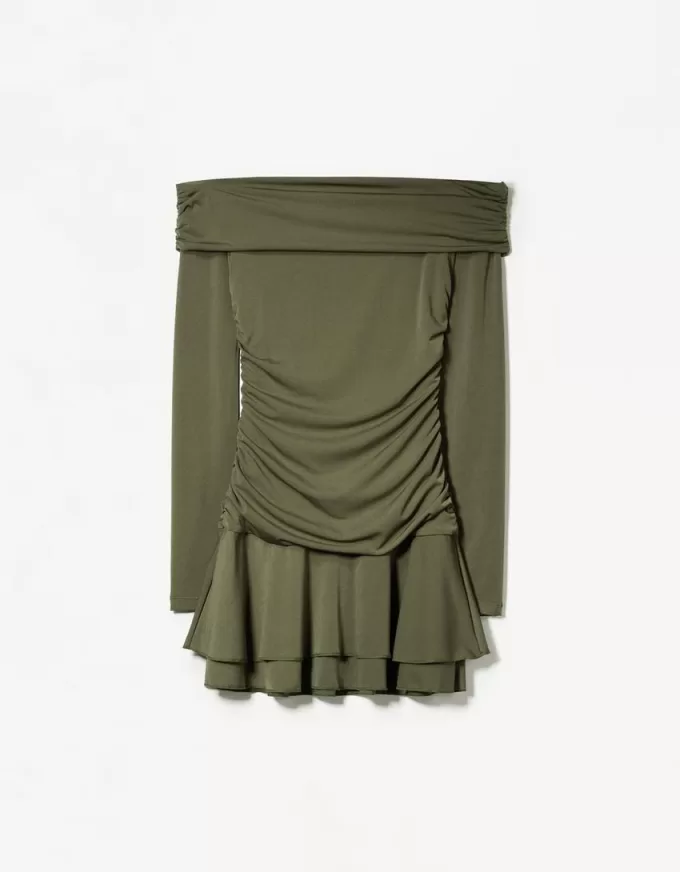 BERSHKA SERIEN volang långärmad miniklänning BERSHKA SERIEN volang långärmad miniklänning