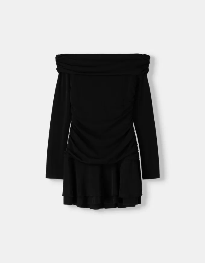 BERSHKA SERIEN volang långärmad miniklänning