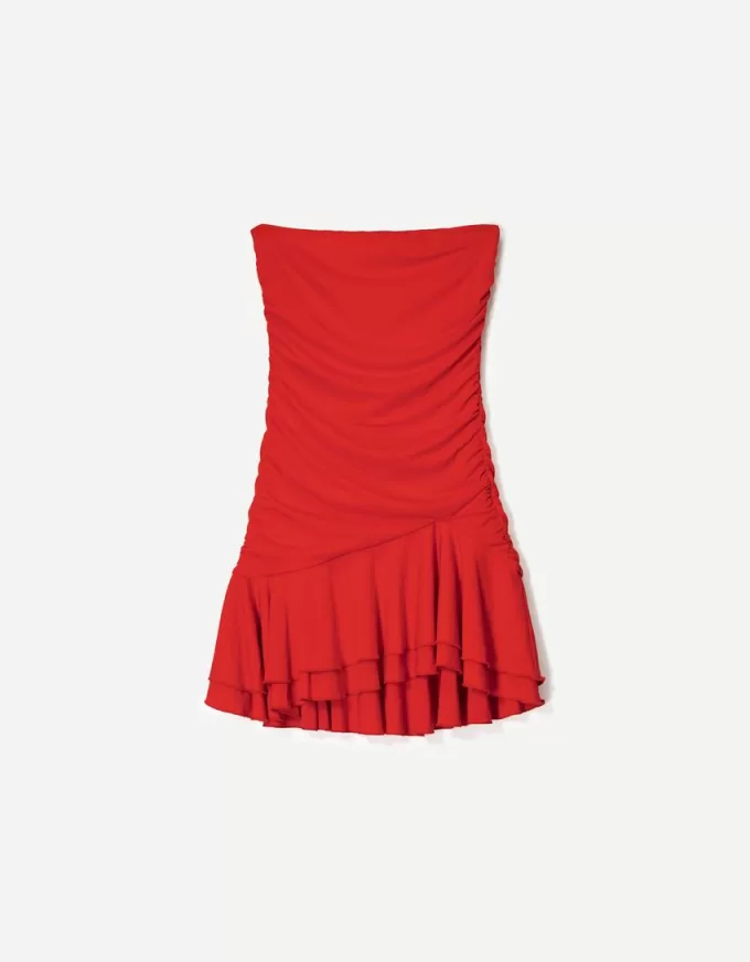 BERSHKA-SERIEN volangdraperad miniklänning BERSHKA-SERIEN volangdraperad miniklänning