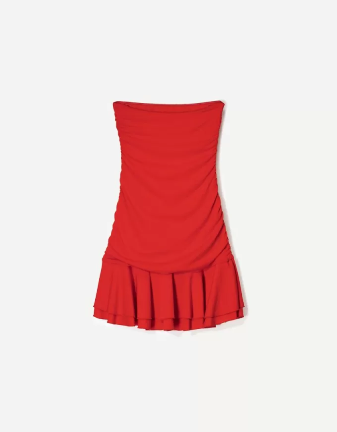 BERSHKA-SERIEN volangdraperad miniklänning BERSHKA-SERIEN volangdraperad miniklänning