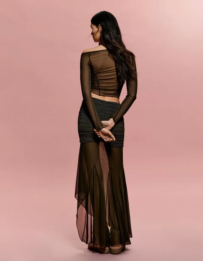 BERSHKA SERIES rynkad midikjol i tyll BERSHKA SERIES rynkad midikjol i tyll