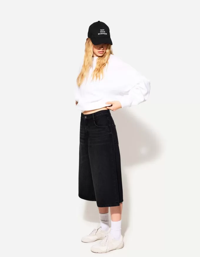 Baggy denim bermudashorts