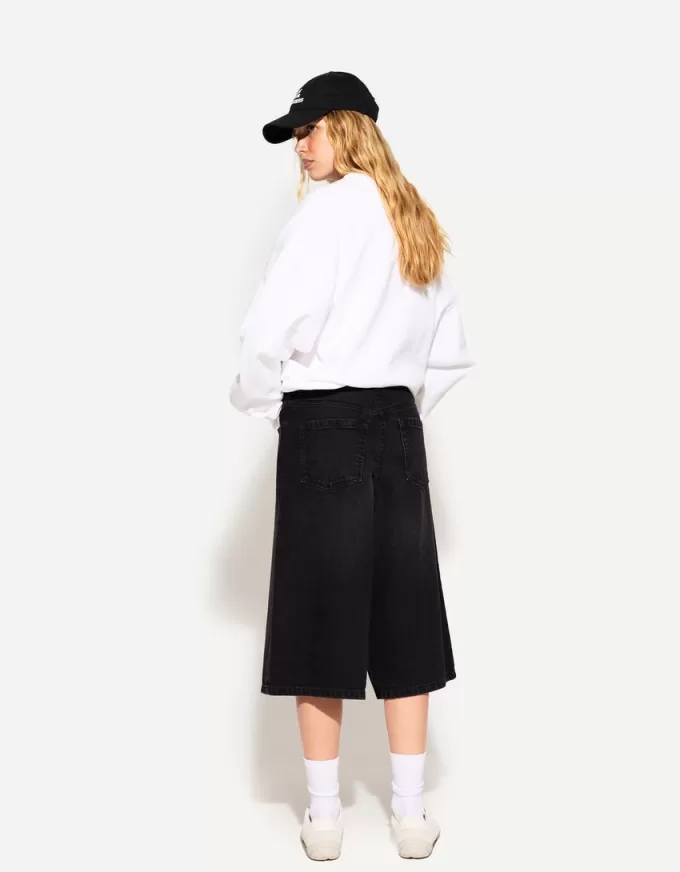 Baggy denim bermudashorts