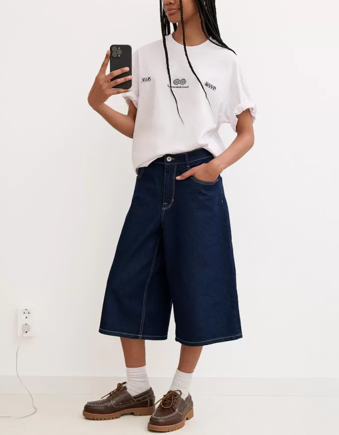 Baggy denim bermudashorts