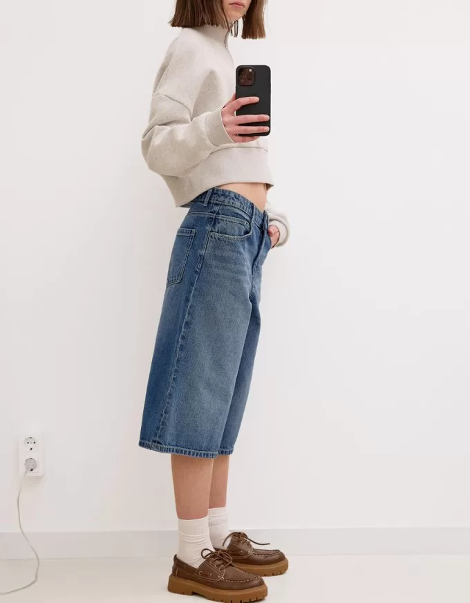 Baggy denim bermudashorts
