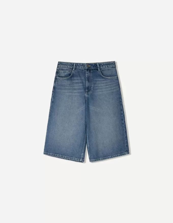 Baggy denim bermudashorts