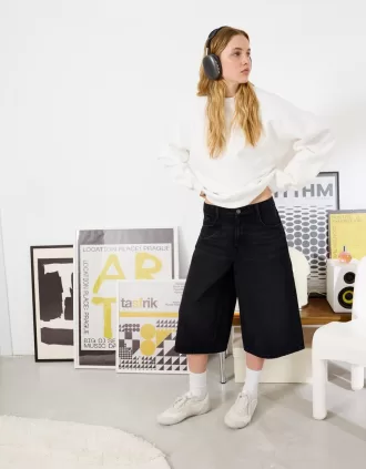 Baggy denim bermudashorts