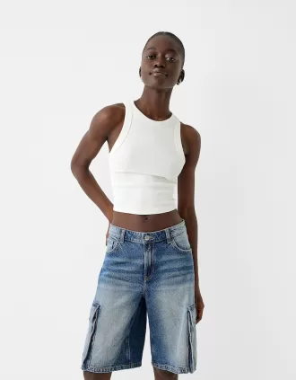 Baggy denim cargo bermudashorts