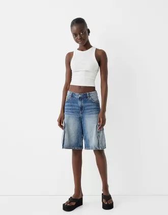 Baggy denim cargo bermudashorts