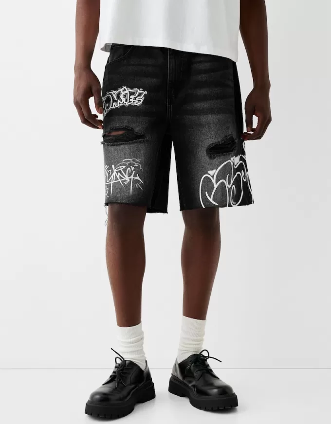 Bermudashorts i denim med tryck Bermudashorts i denim med tryck