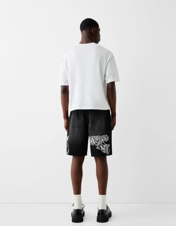 Bermudashorts i denim med tryck Bermudashorts i denim med tryck