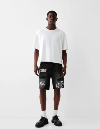 Bermudashorts i denim med tryck