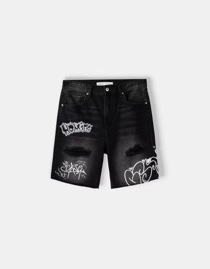 Bermudashorts i denim med tryck Bermudashorts i denim med tryck