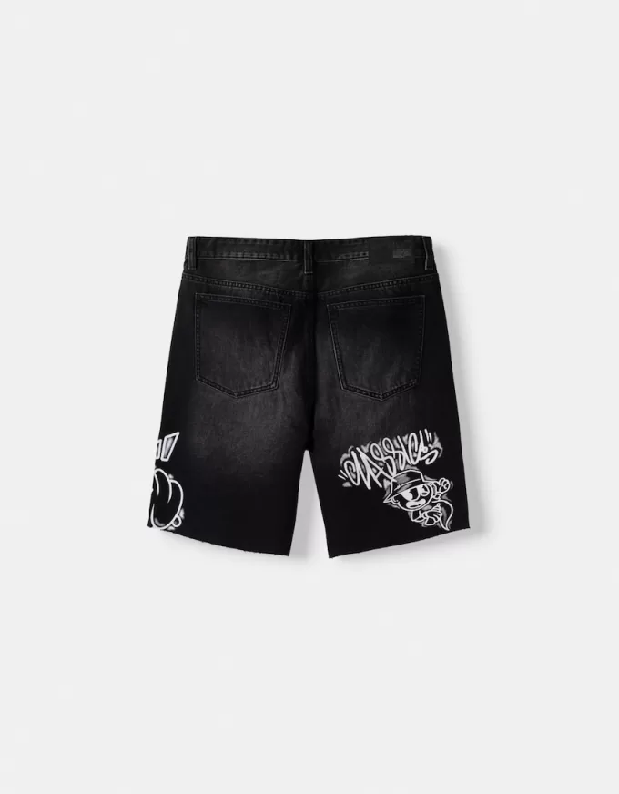Bermudashorts i denim med tryck Bermudashorts i denim med tryck