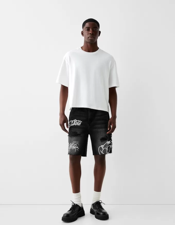 Bermudashorts i denim med tryck Bermudashorts i denim med tryck