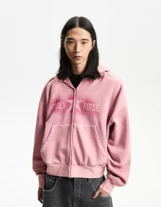 Beskuren hoodie med tryck