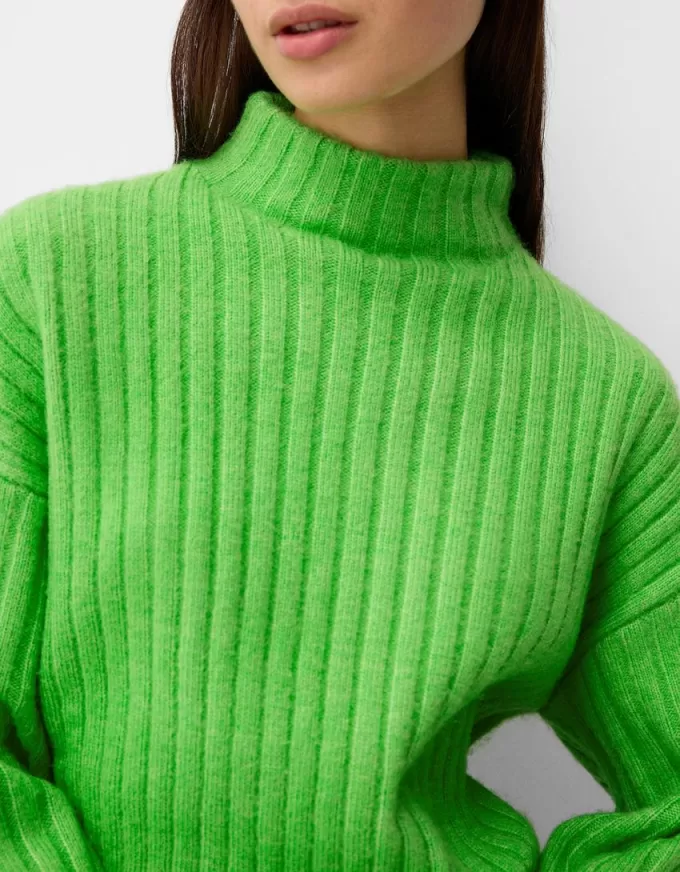 Beskuren ribbad oversize tröja med hög hals Beskuren ribbad oversize tröja med hög hals