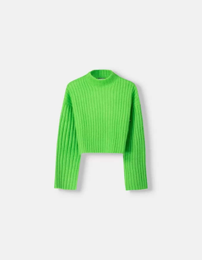 Beskuren ribbad oversize tröja med hög hals Beskuren ribbad oversize tröja med hög hals