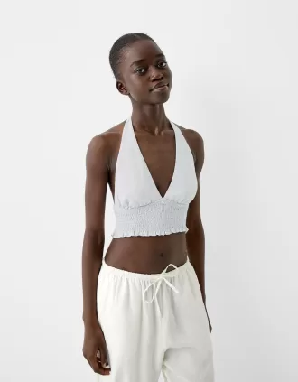 Crop top i linneblandning