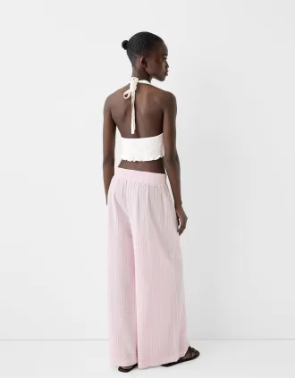 Crop top med halterneck i linneblandning