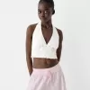 Crop top med halterneck i linneblandning Crop top med halterneck i linneblandning
