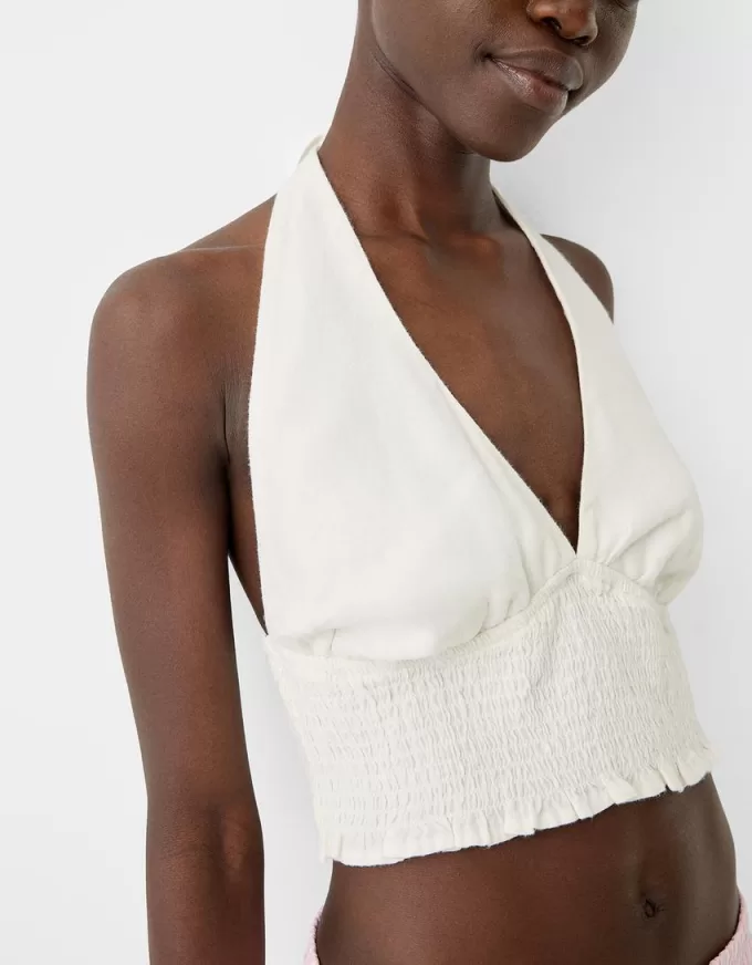 Crop top med halterneck i linneblandning Crop top med halterneck i linneblandning