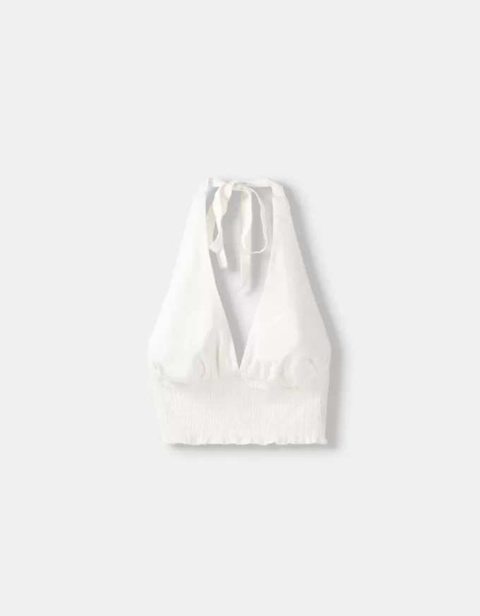 Crop top med halterneck i linneblandning Crop top med halterneck i linneblandning