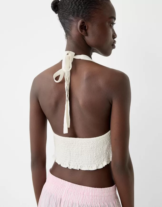 Crop top med halterneck i linneblandning Crop top med halterneck i linneblandning