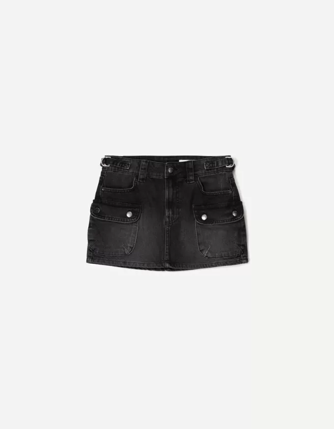 Denim cargo kjol med remmar Denim cargo kjol med remmar