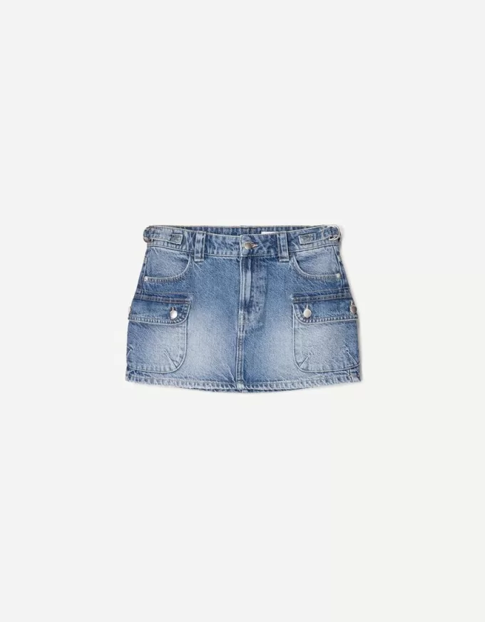 Denim cargo kjol med remmar Denim cargo kjol med remmar
