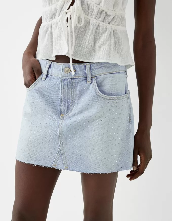 Denim minikjol i strass Denim minikjol i strass
