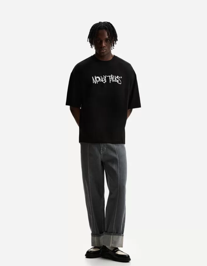 Extra lös kortärmad T-shirt med tryck Extra lös kortärmad T-shirt med tryck