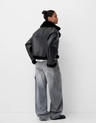 Faux shearling bikerjacka