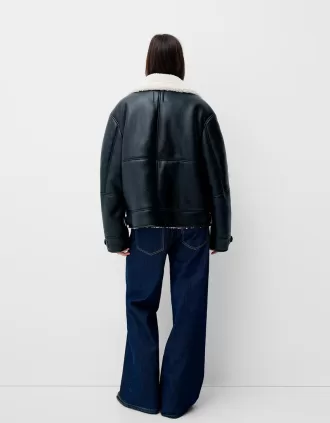 Faux shearling bikerjacka