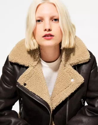 Faux shearling bikerjacka