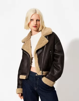Faux shearling bikerjacka