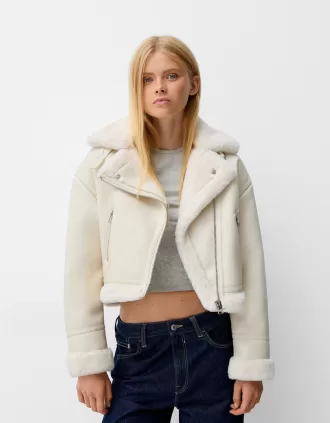 Faux shearling bikerjacka