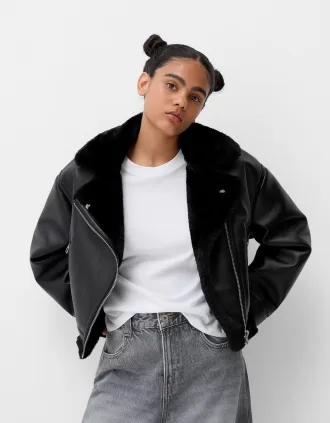 Faux shearling bikerjacka