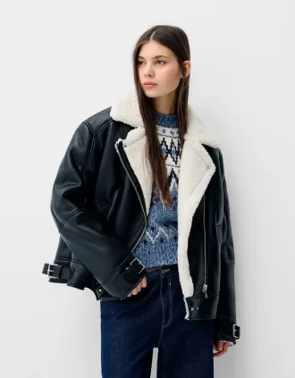 Faux shearling bikerjacka