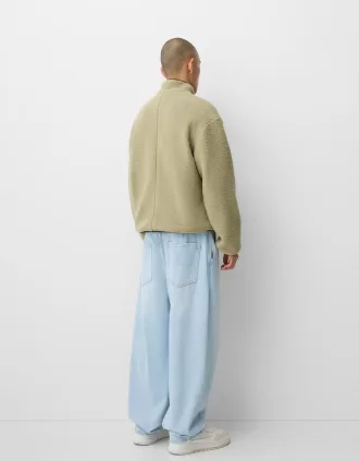 Faux shearling-jacka med kontrastdetaljer