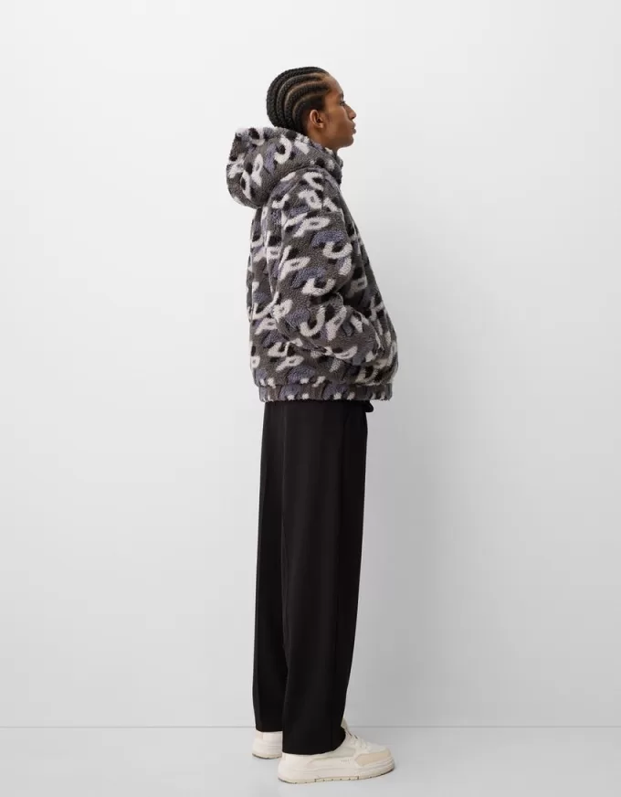 Faux shearling jacka med tryck Faux shearling jacka med tryck