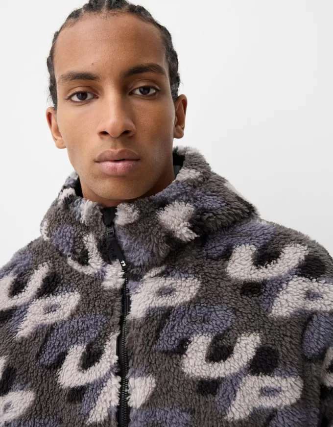 Faux shearling jacka med tryck Faux shearling jacka med tryck