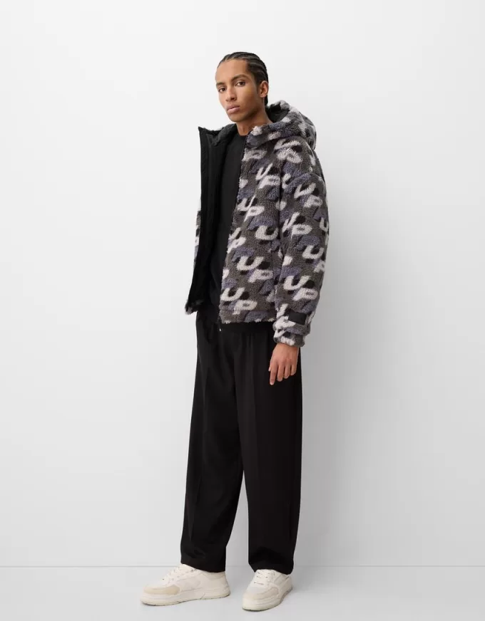 Faux shearling jacka med tryck Faux shearling jacka med tryck