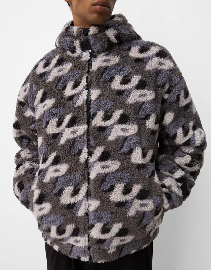 Faux shearling jacka med tryck Faux shearling jacka med tryck