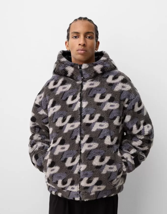 Faux shearling jacka med tryck Faux shearling jacka med tryck